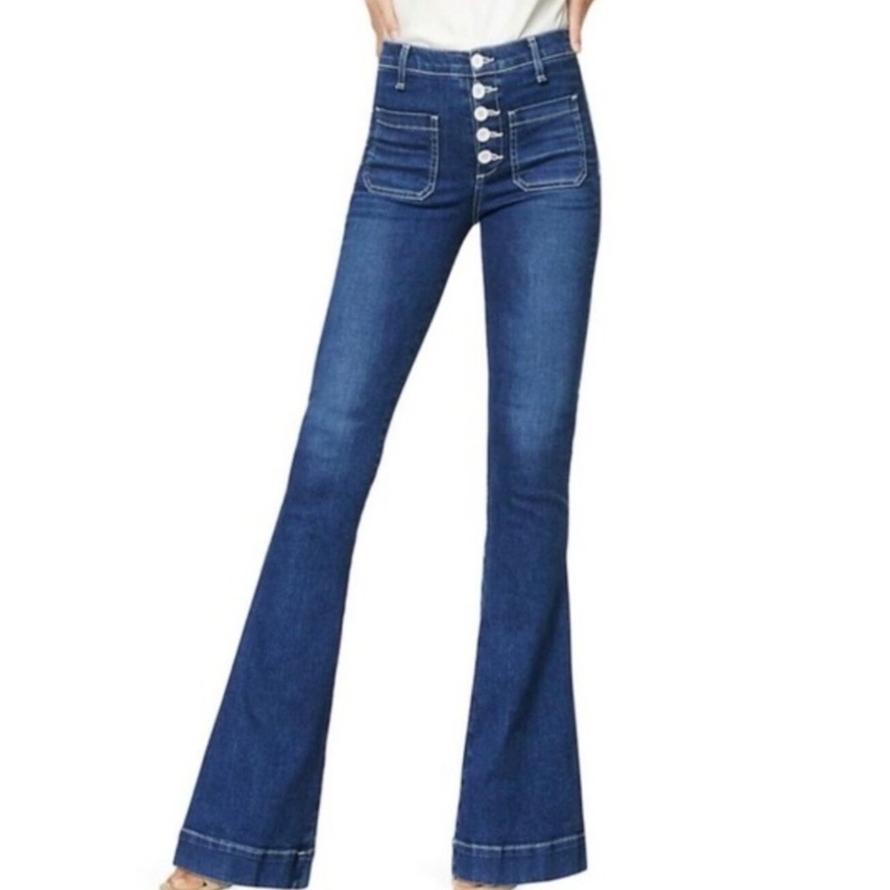 Ramy Brook Cindy High Rise Flare Jeans in Blue Button Fly Size 27